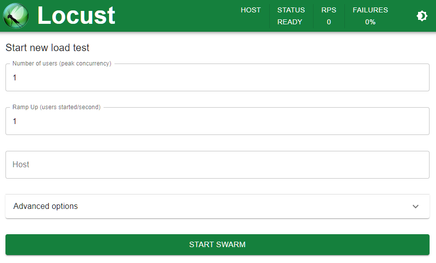 locust start webpage